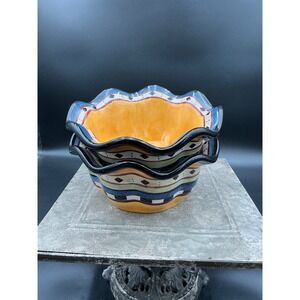 Tabletops Gallery Argentina Hand Painted Ruffled Ceramic Bowls Set of 2 Multi